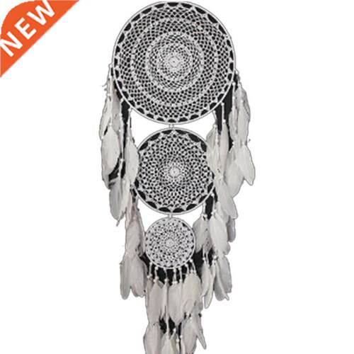Extra Large Boho Dream Catcher with 3 Circles White Feather