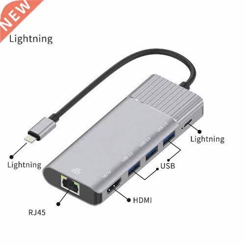 6 in 1 Docking Station 3 Ports Lightning to RJ45 Network Car