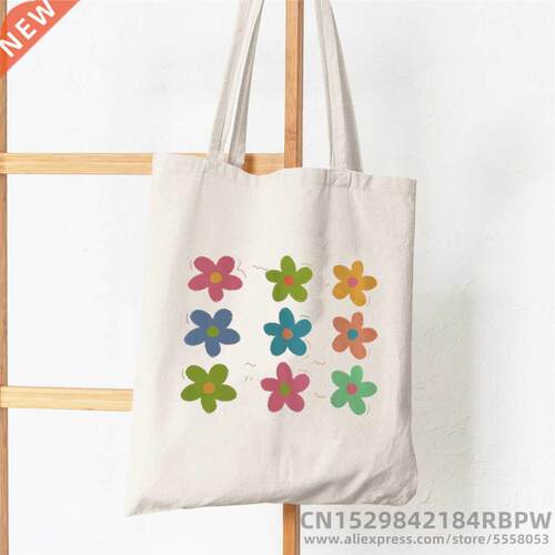 Retro Flower Power Y2K Floral Women Tote Bag Girl Reusable