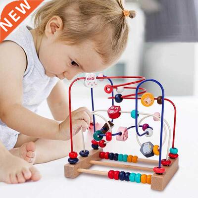 Montessori Baby Toys Wooden Roller Coaster Bead Maze Toddler