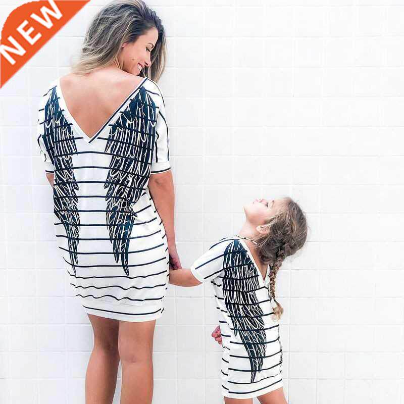 2022 Short Sleeve Striped Dress Summer Family Matching Outfi图片