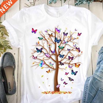 Woman Butterfly Tree Print Harajuku Summer Tshirts Casual Ro