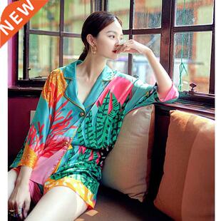 New Women Pajama Set Hand Drawn Art Tropical Plants Pyjama S