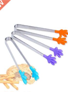 Portable Food Tong Mini Stainless Steel Silicone Hand Shape