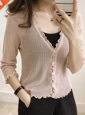 Women's Thin Coats Short Faux lce silk Knit Jacket C