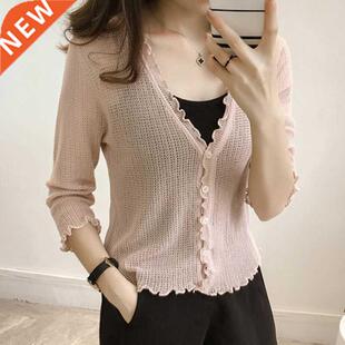 Women's Thin Coats Short Faux lce silk Knit Jacket C