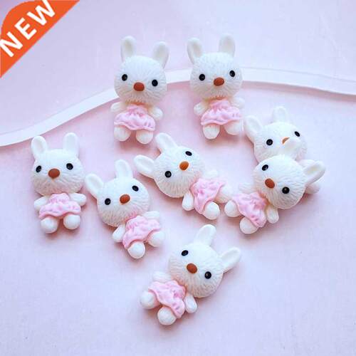 10Pcs New Cute Cartoon Little White Rabbit Flat Back Resin C