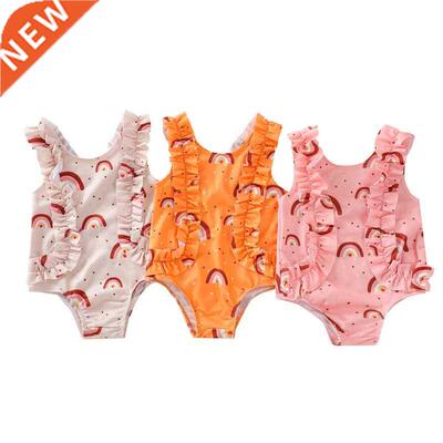 Toddler Kids Baby Girls Cute Ruffles Sleeveless Rainbow Prin