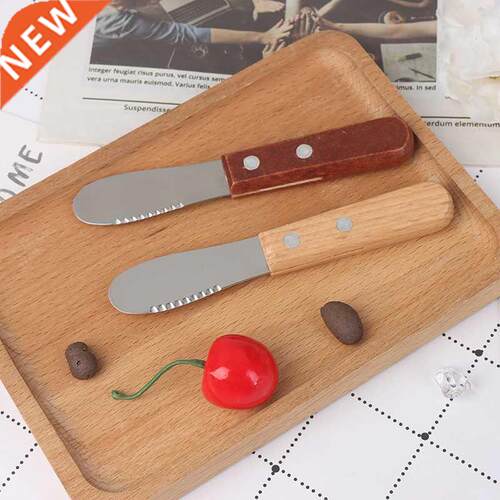 2Pcs Wooden Handle Stainless Steel Cutlery Spatula Butter