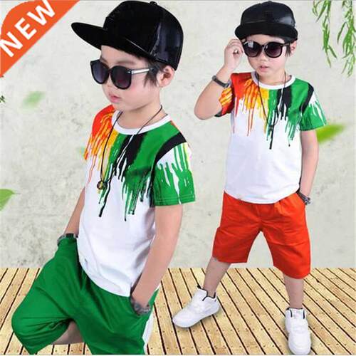 2022 New Summer Boys Clothng Set Casual Hp-hop Strpe Colo