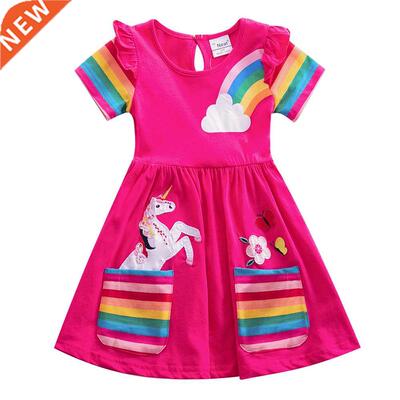 Girl short-sleeved unicorn dress pony cartoon dress printed