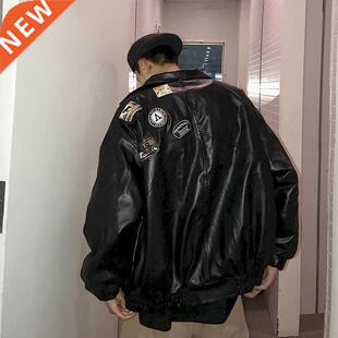 Leather jacket male handsome bomb sreet motorcycle clothing