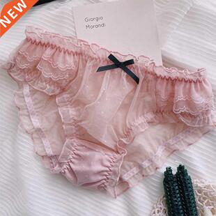 Sweet Style Lace Panties Hollow Women's Underpants Bow Ruffl