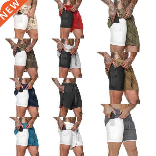 2021 New Running Shorts Men 2 In 1 Double-deck Quick Dry Sp