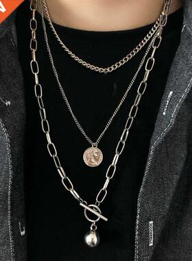 New ndy Metal Ball Coin Cross Pendant Multi-layer Punk Desi