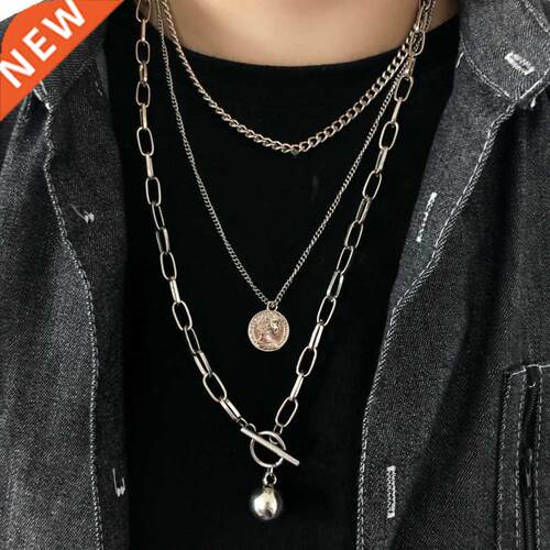 New ndy Metal Ball Coin Cross Pendant Multi-layer Punk Desi