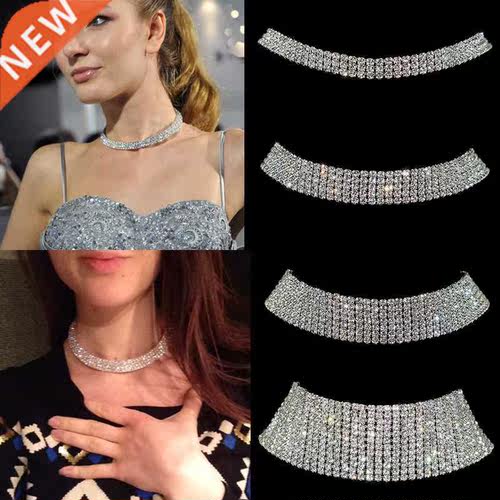 Sparkling Silver Color Crystal Collar Chain Choker Necklace