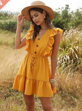 Women Summer Dress Casual Boho Beach Ruffles 2020 Mini Dress