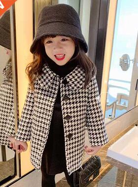 Winter Girls Woolen Jackets Kids Plaid Thicken Coats Childre