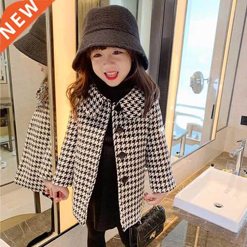 Winter Girls Woolen Jackets Kids Plaid Thicken Coats Childre