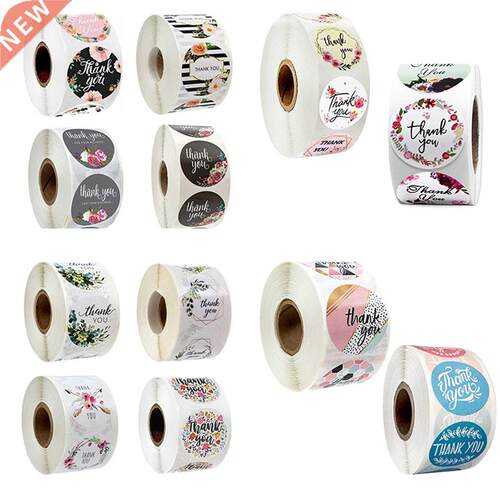 1 Roll(500Pcs) Flowers Thank You Sticker Paper Labels Round