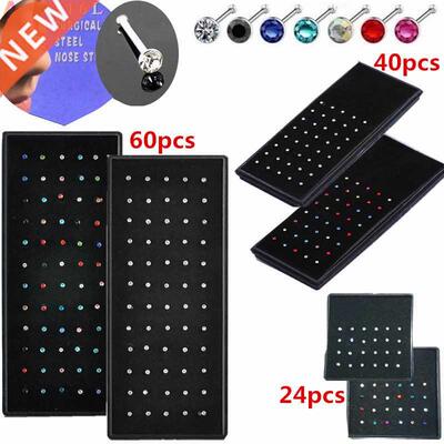 60/40/24pcs/pck Stinless Steel Crystl Nose Ring Set Women