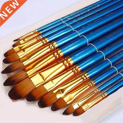 12Pcs Nal Round Head Pantng Brushes Bule Nylon Watercolor
