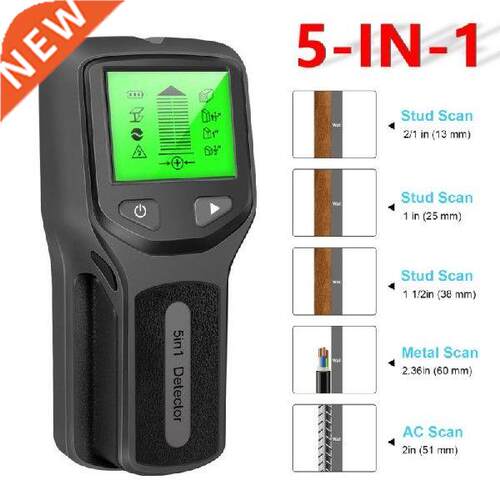 5 In 1 Metal Detector Backlit Black AC Wood Finder Cable