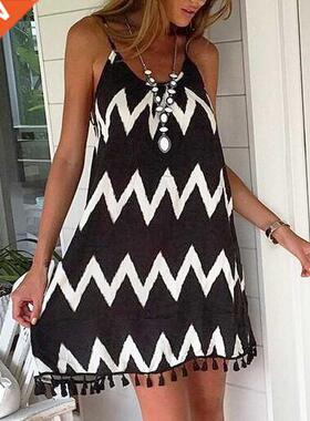 Beach Cover Ups Stripe Bikini Cover Up For Women With Tassel