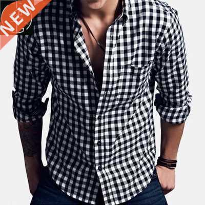 Men's flannel plaid shirt Casual Long Sleeve Shirts 男士衬衫