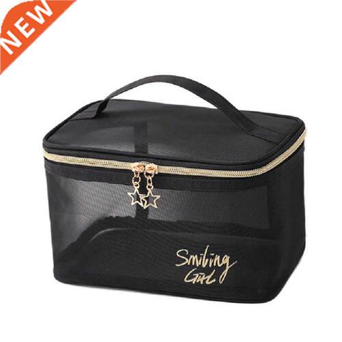 1Pcs Black Mesh Women Cosmetic Bag Transparent Travel Organi