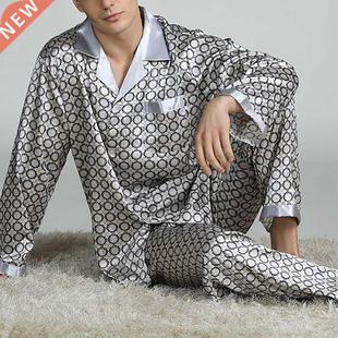 Mens Stain Silk Pajama Sets Pajamas Men Sleepwear Modern Sty