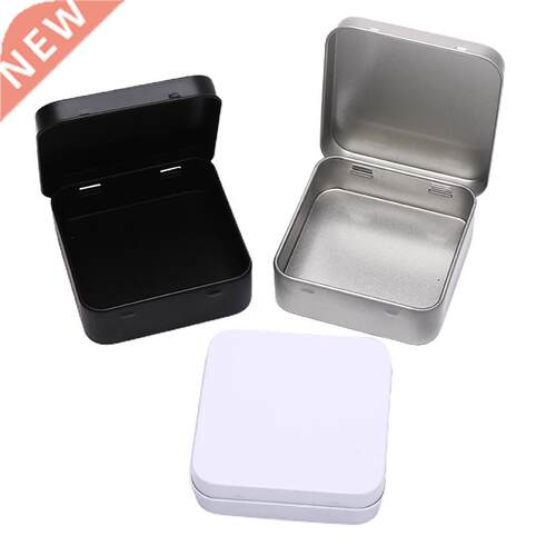 Mini Metal Tins Container Square Hinged Flip Storage Tin Box