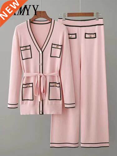 JXMYY Early Autumn Long-Sleeve Knit Suit Lace-Up Waist Mid-L