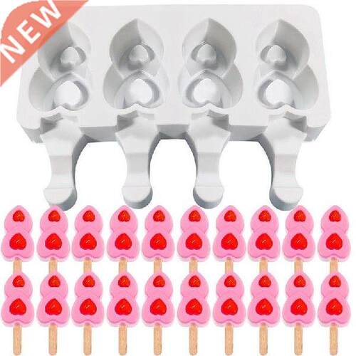 4 Cell Heart Shaped Silicone Ice Cream Mold Popsicle Molds