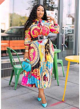 Cutubly Plus Size Loose Casual Dress Printed Long Sleeve Dre
