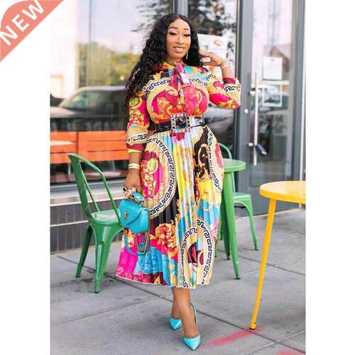 Cutubly Plus Size Loose Casual Dress Printed Long Sleeve Dre