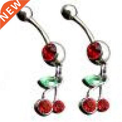 Fashion Fruit Ring Red Cherry Pattern Dangle Rhinestone
