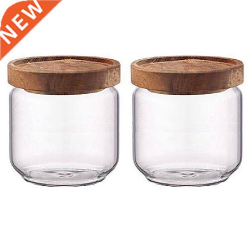 Quality 2X 400 ML Wood Lid Glass Airtight Canister Kitchen