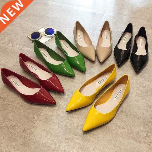 Flat Heel oes Women Pointed Toe Patent Leather Lemon Yello
