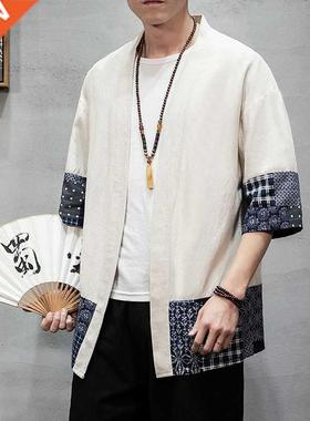 Cotton Linen Shirt Jackets Men Chinese Sreetwear Kimono Shir