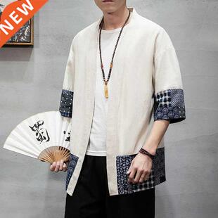 Cotton Linen Shirt Jackets Men Chinese Sreetwear Kimono Shir