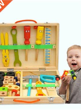Wooden Toolbox Pretend Play Set Montessori Children Toy For