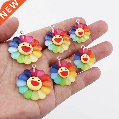 10pcs Colorful Plastic Sunflower Pendant Charms for Necklace