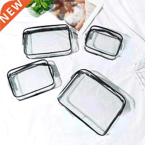 Men Women Travel Clear Cosmetic Bag Transparent Black Zipper