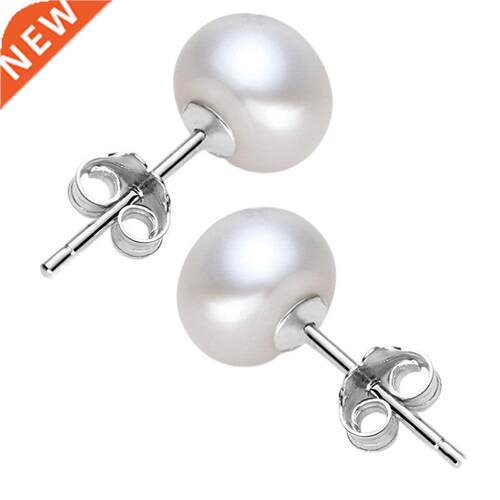 Natural Freshwater Pearl Stud Earrings Real 925 Sterling Sil