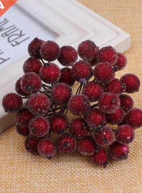 40pcs Mini Christmas Frosted Artificial Berry Vivid Red Holl