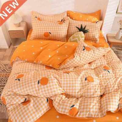 Orange Bedding Set Girls Boys Bed Linen Sheet Plaid Duvet ve
