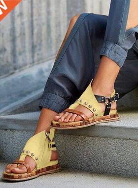 Sandales d'été plates en cuir artificiel pour femmes, tong
