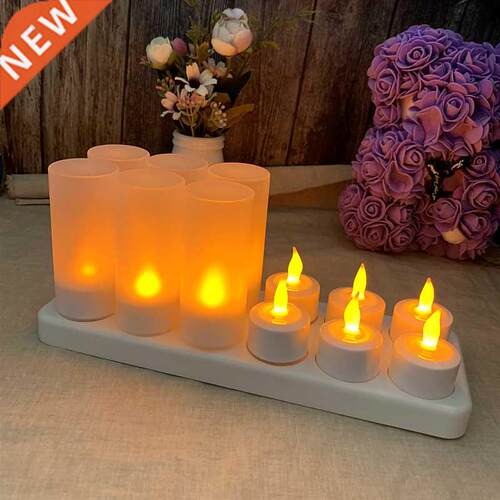 4/6/12pcs LED Electric Candle Rechargeable Flameless Tea Lig
